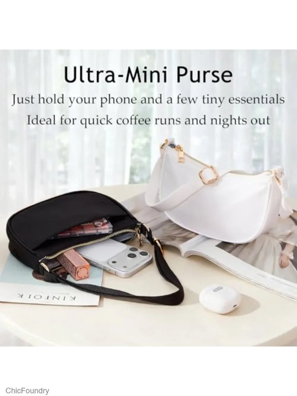 Nylon Small Shoulder Bag for Women with Adjustable Strap, 1L Lightweight Purse